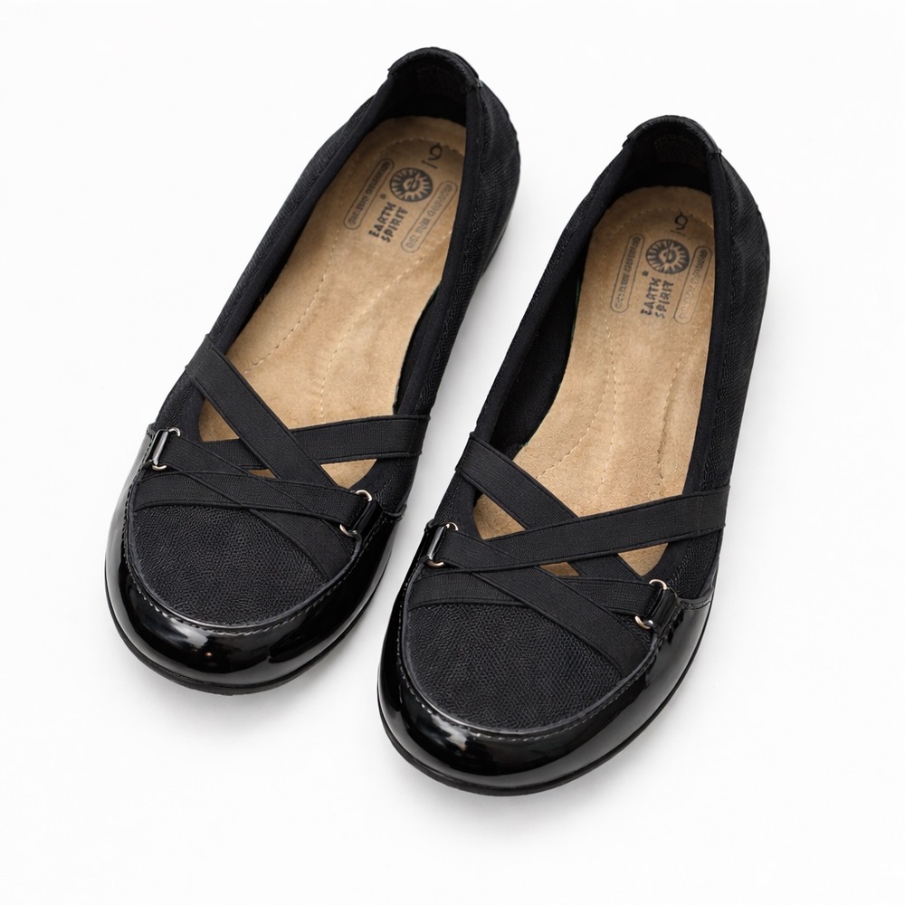 Earth Spirit Black Mesh Leather Ballet Flats Gelron Shoes 9 Fits like 7